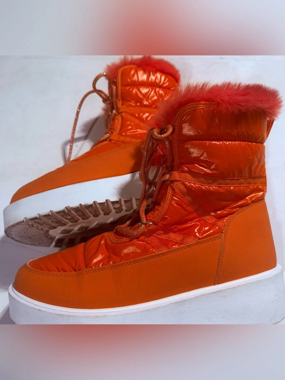 Wild Diva Lounge Orange Quilted Faux-Fur Platform Winter Boots